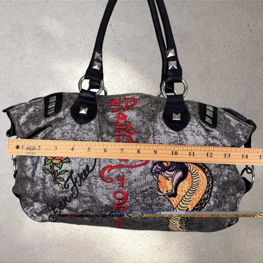 NOS Vtg Y2K Ed Hardy Christian Audigier Bag Purse Love Kills Studded Embroidered - Picture 8 of 8